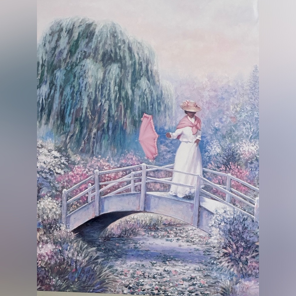 Vintage “Lady On The Bridge” by Joe Sambafaro Framed Print 22" X 22"